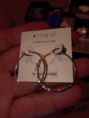 Macy's Sterling Silver Hammered Hoop Earrings - Silver
